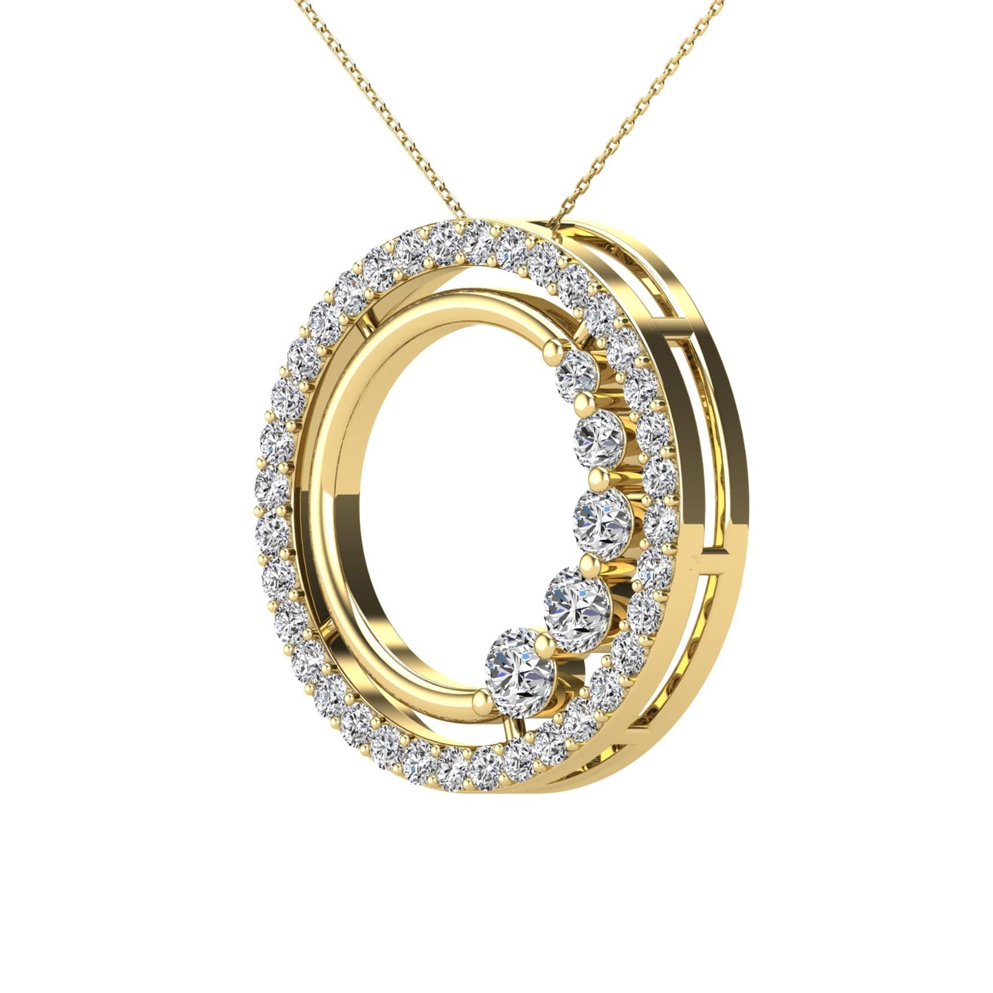 14Kt Yellow Gold 0.40 Ct Genuine Natural Diamond Open Circle Design Pendant Necklace