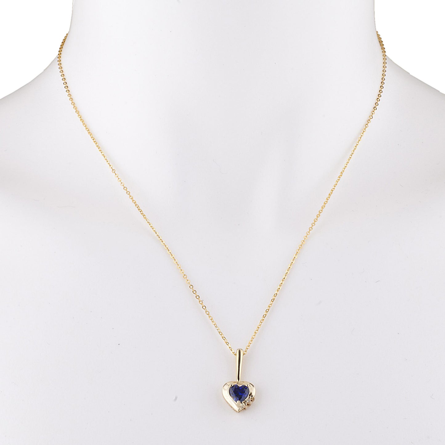 14Kt Yellow Gold Plated Blue Sapphire & Diamond Heart Pendant