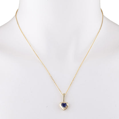 14Kt Yellow Gold Plated Blue Sapphire & Diamond Heart Pendant