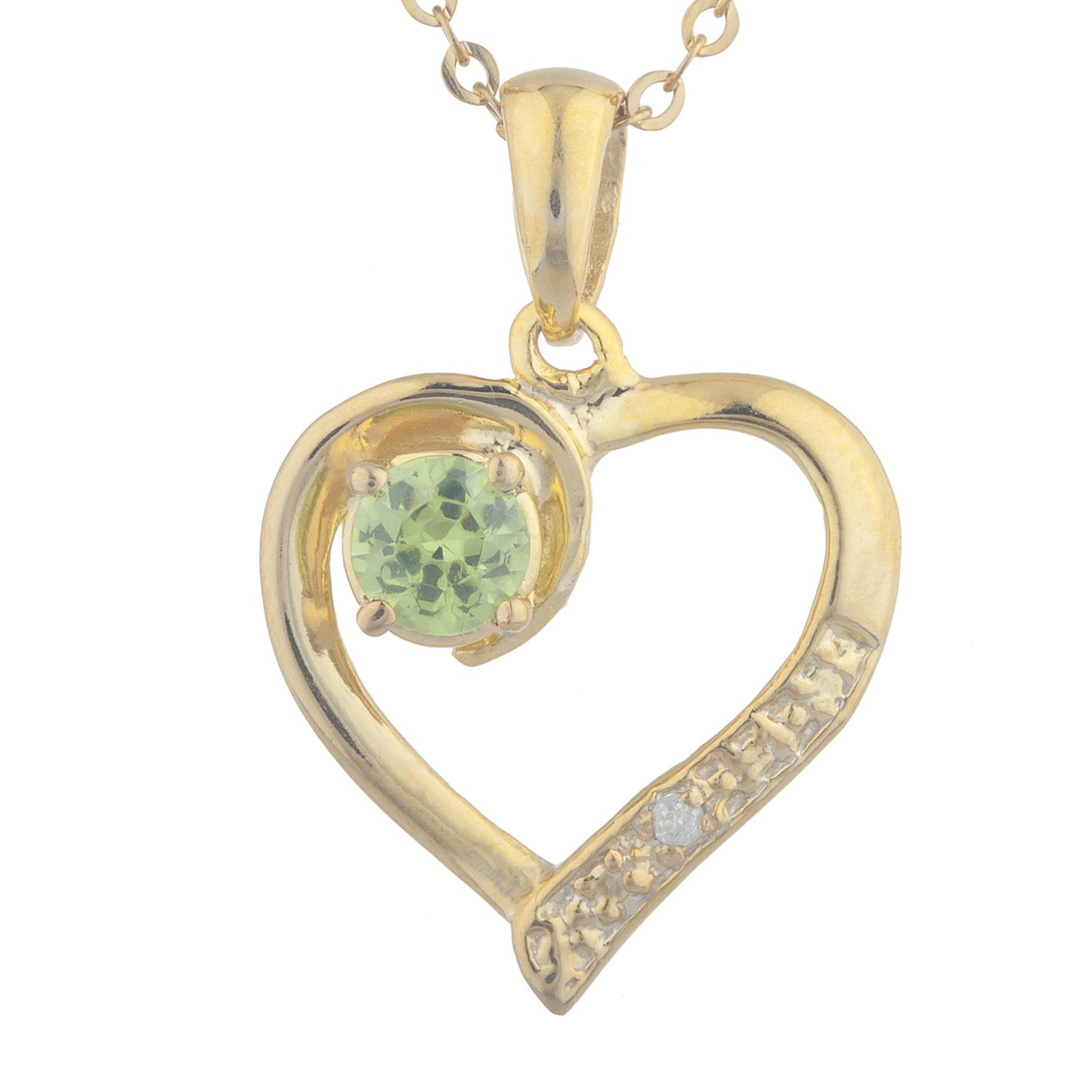 14Kt Yellow Gold Plated Peridot & Diamond Heart Pendant