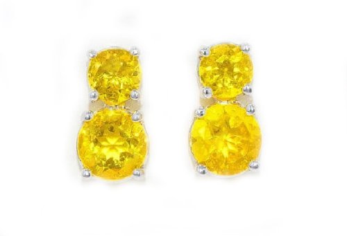 3 Ct Yellow Citrine Round Double Stud Earrings .925 Sterling Silver