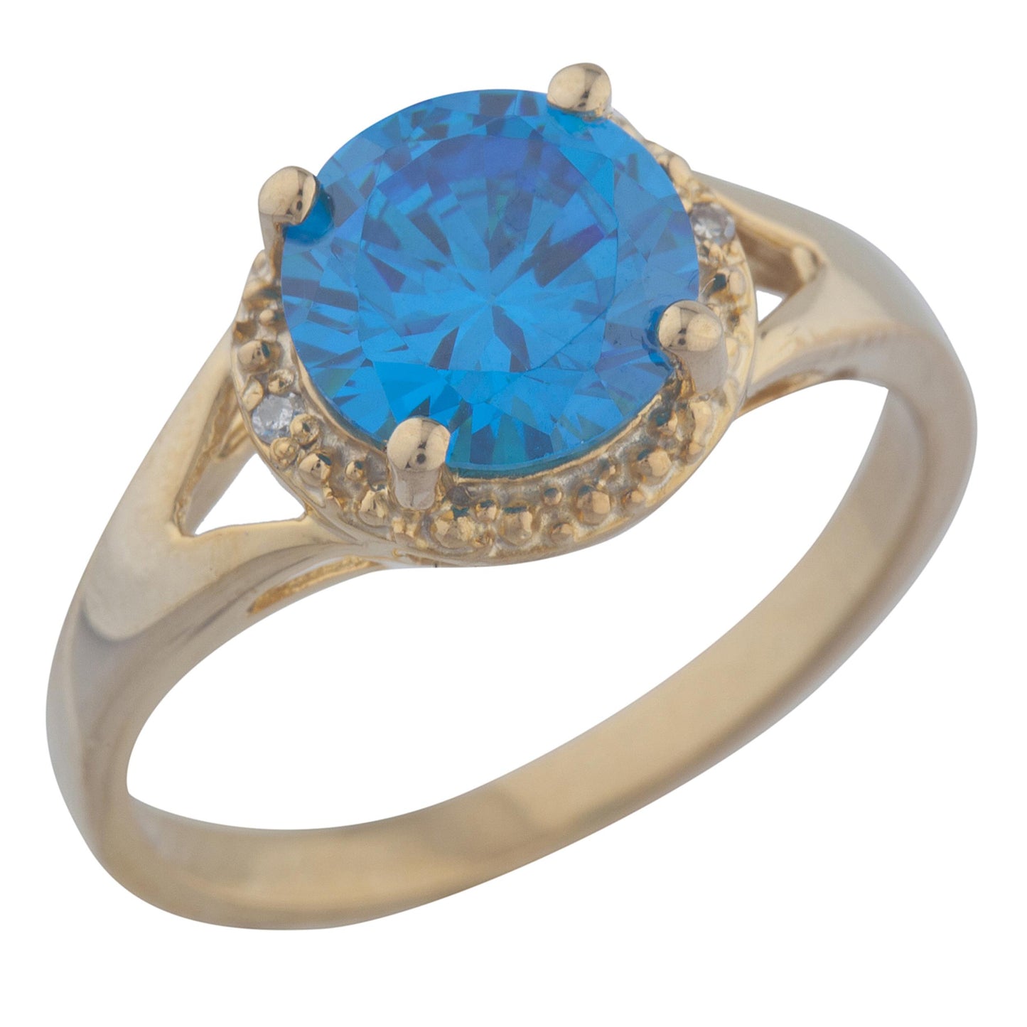 2 Ct Swiss Blue Topaz & Diamond Halo Design Round Ring 14Kt Yellow Gold Rose Gold Silver