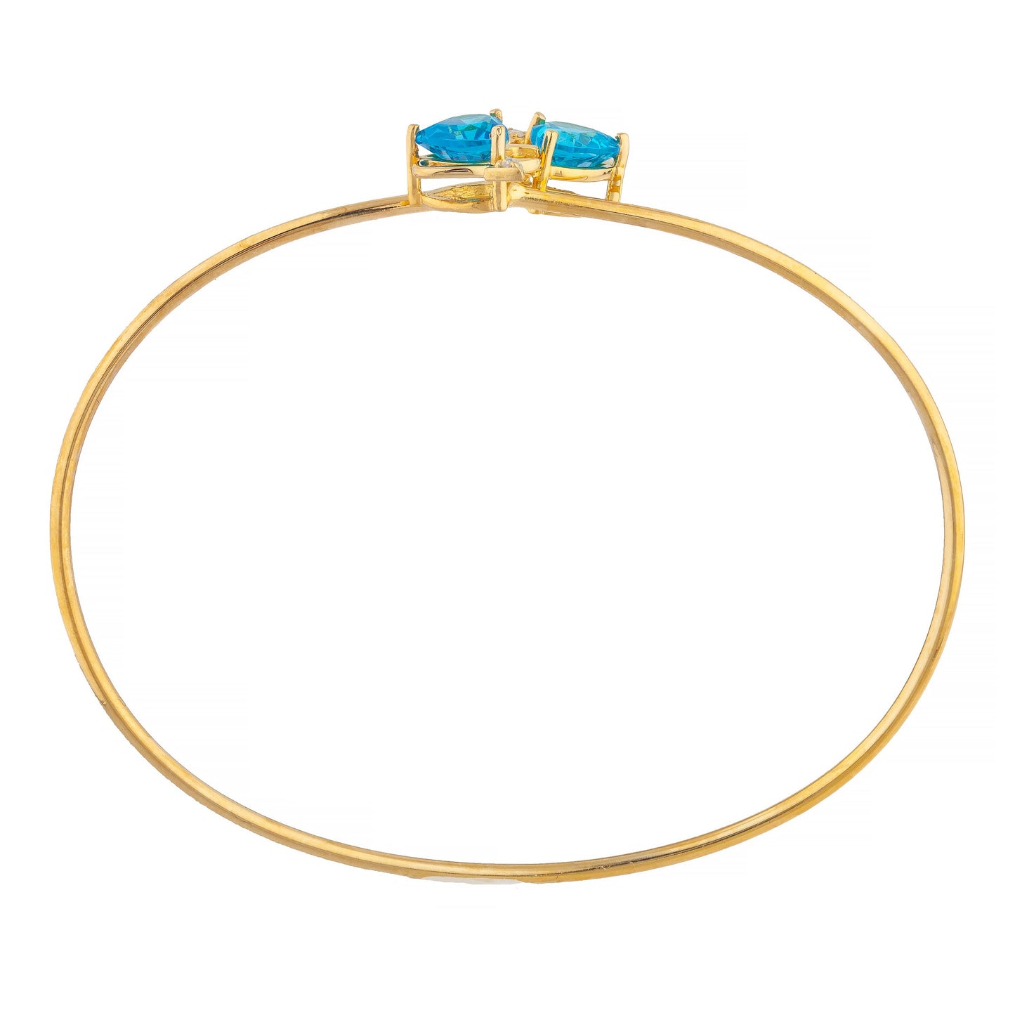 Swiss Blue Topaz & Diamond Devil Heart Bangle Bracelet 14Kt Yellow Gold Rose Gold Silver