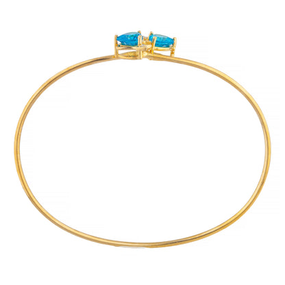 Swiss Blue Topaz & Diamond Devil Heart Bangle Bracelet 14Kt Yellow Gold Rose Gold Silver