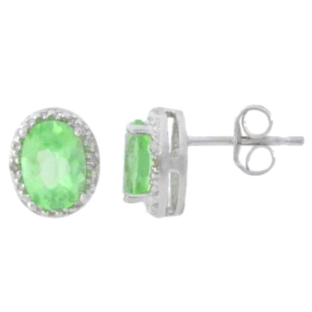 2 Ct Green Sapphire & Diamond Oval Stud Earrings 14Kt White Gold