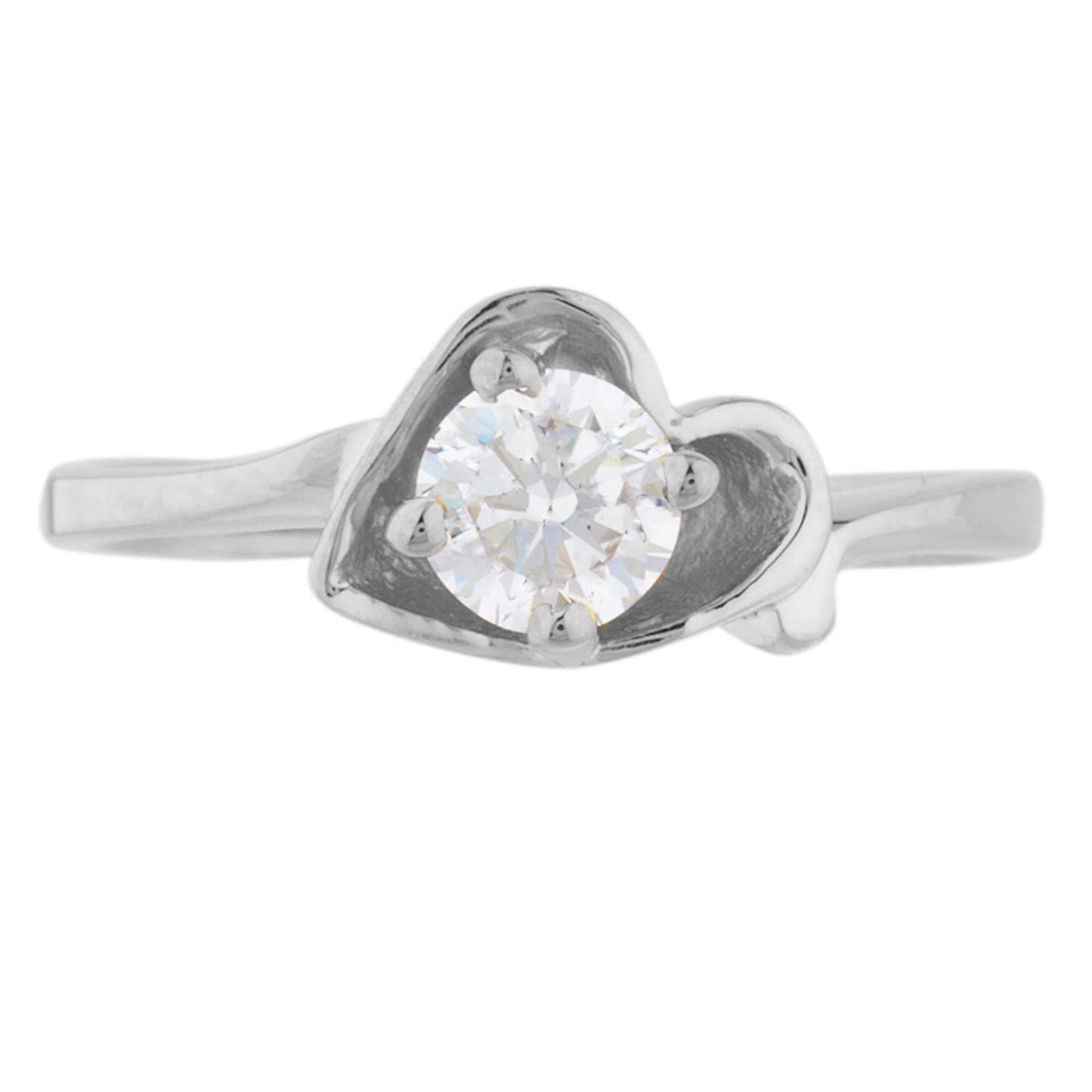 14Kt Gold White Sapphire Round Heart Ring