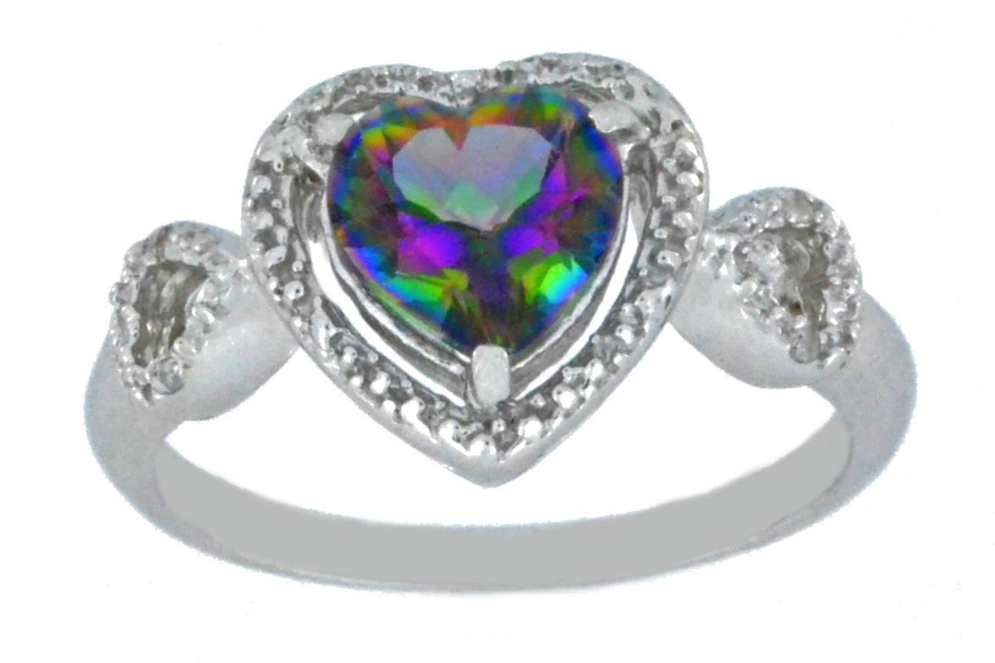 1.5 Ct Mystic Topaz & Diamond Heart Ring .925 Sterling Silver Rhodium Finish