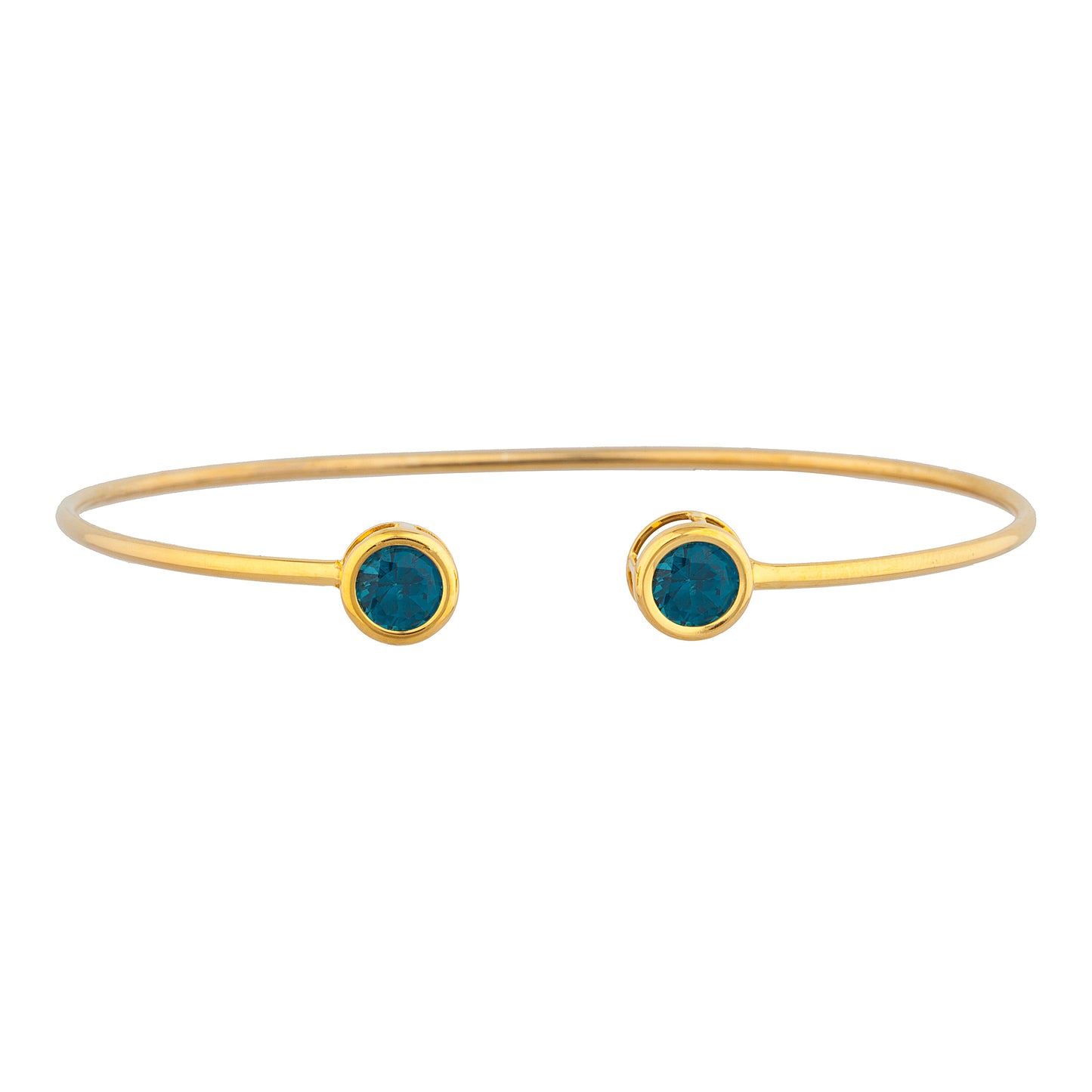 14Kt Yellow Gold Plated London Blue Topaz Round Bezel Bangle Bracelet