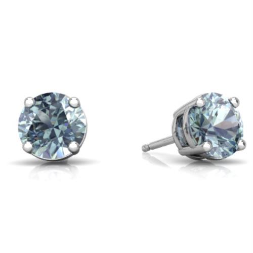 14Kt White Gold 8mm Natural Aquamarine Round Stud Earrings