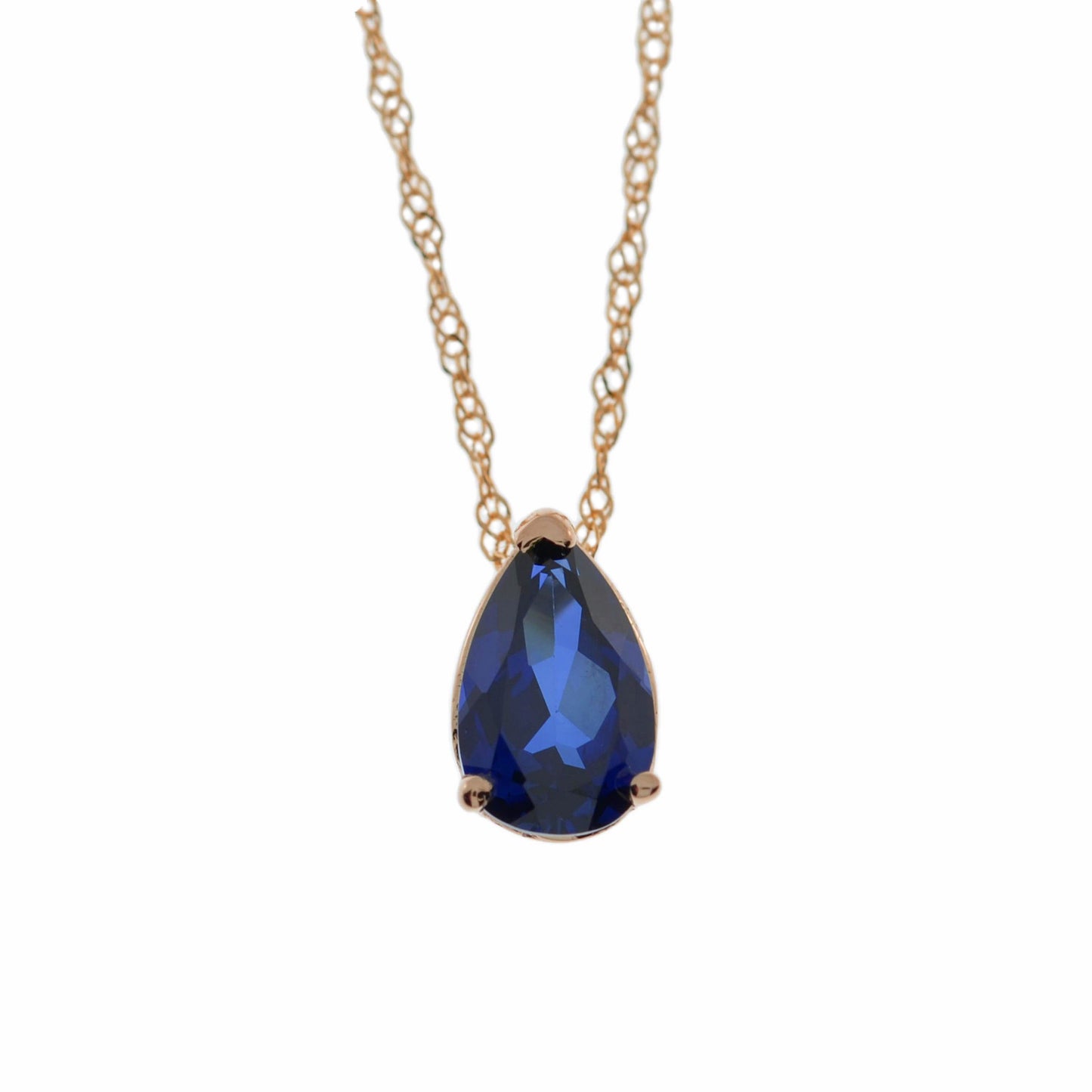 14Kt Gold Blue Sapphire Teardrop Pendant Necklace