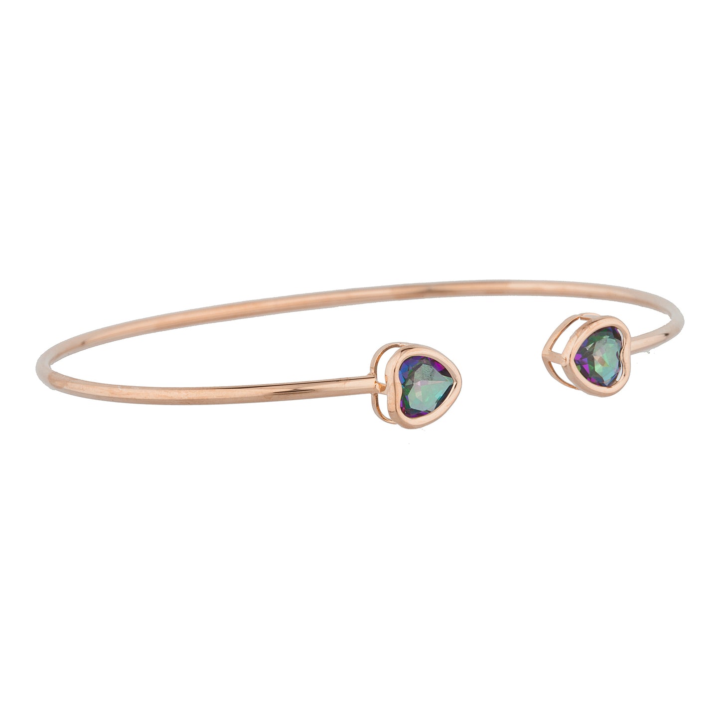 14Kt Gold Natural Mystic Topaz Heart Bezel Bangle Bracelet