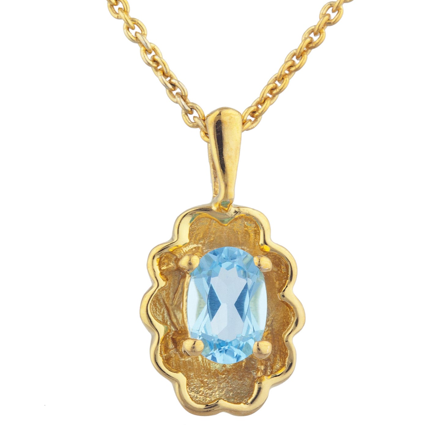 14Kt Yellow Gold Plated Blue Topaz Oval Design Pendant