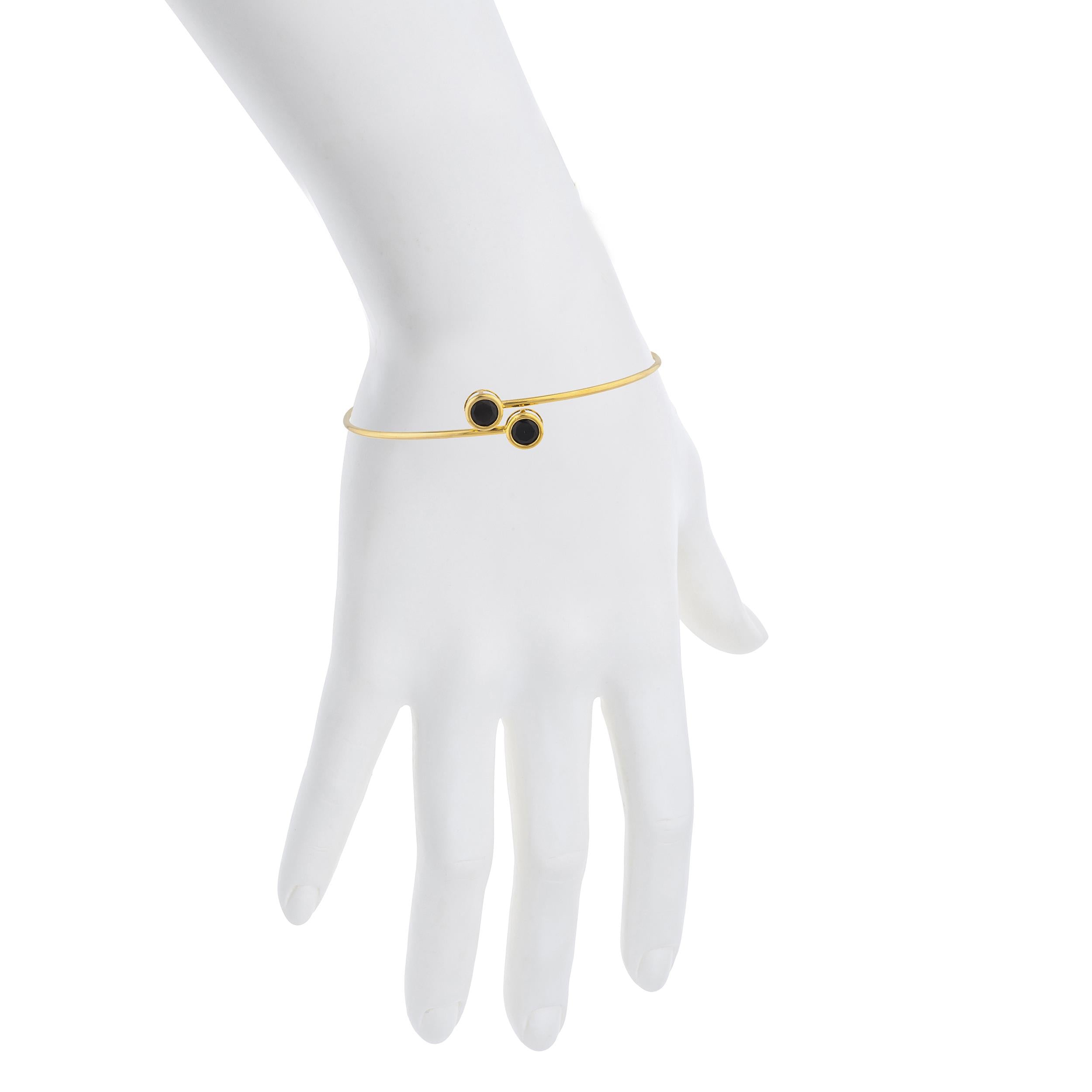 14Kt Gold Genuine Black Onyx Round Bezel Bangle Bracelet