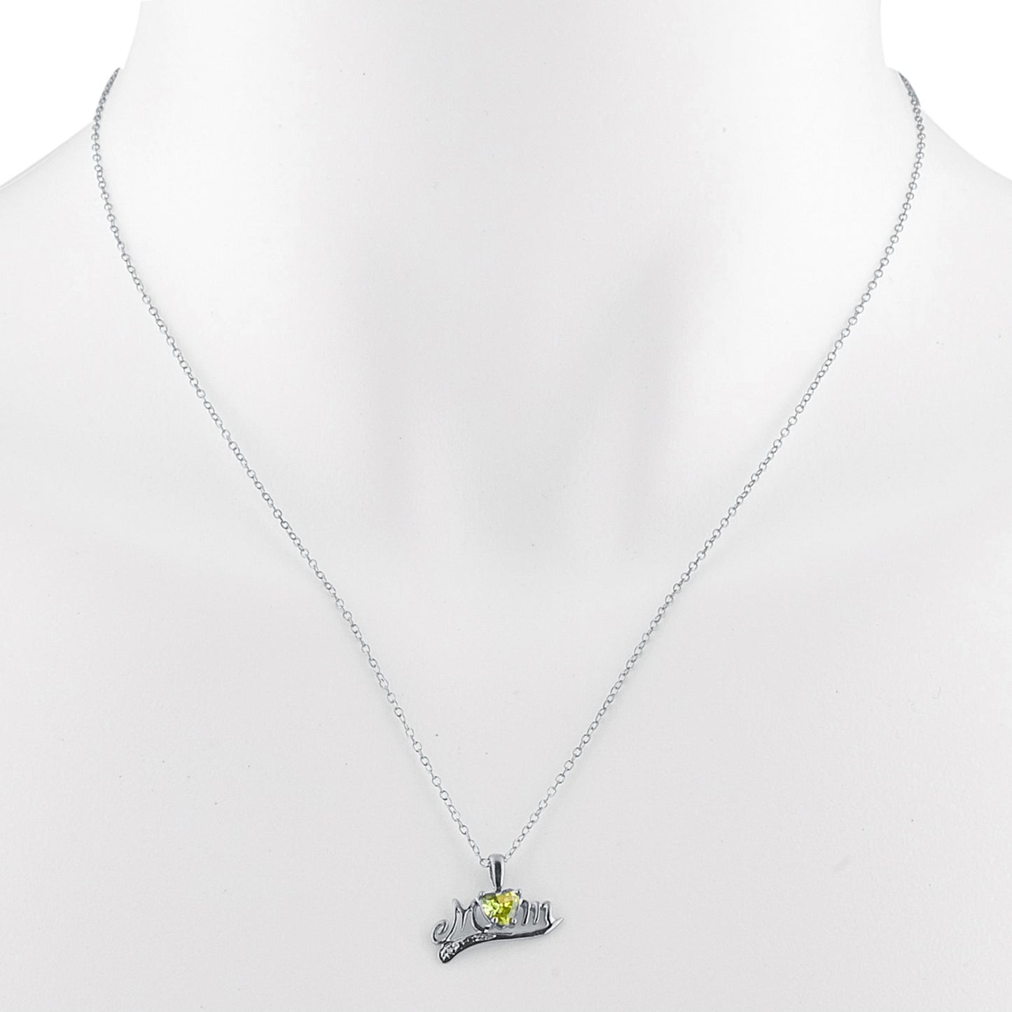 14Kt Gold Peridot & Diamond Heart Mom Pendant Necklace