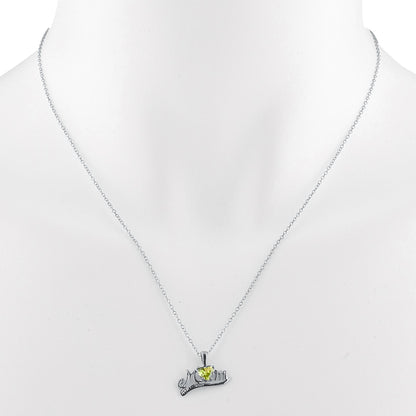 14Kt Gold Peridot & Diamond Heart Mom Pendant Necklace