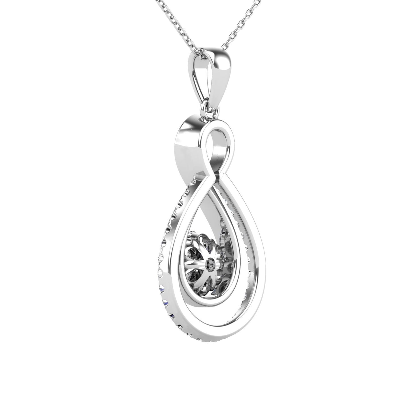 14Kt White Gold 0.32 Ct Genuine Natural Diamond Infinity Design Pendant Necklace