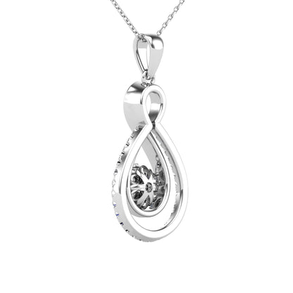 14Kt White Gold 0.32 Ct Genuine Natural Diamond Infinity Design Pendant Necklace