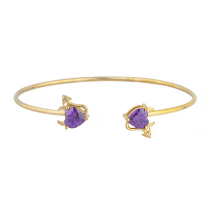 Amethyst & Diamond Devil Heart Bangle Bracelet 14Kt Yellow Gold Rose Gold Silver