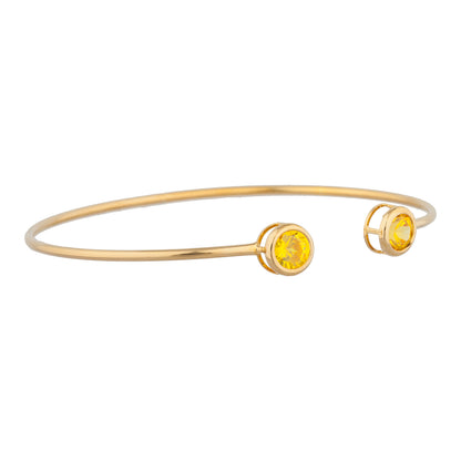 14Kt Yellow Gold Plated Yellow Citrine Round Bezel Bangle Bracelet