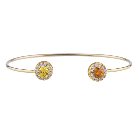 14Kt Gold Orange & Yellow Citrine Halo Design Bangle Bracelet