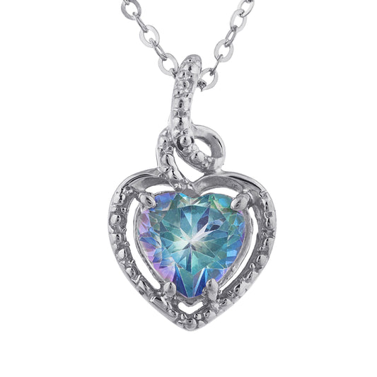 1.5 Ct Natural Blue Mystic Topaz Heart Design Pendant .925 Sterling Silver