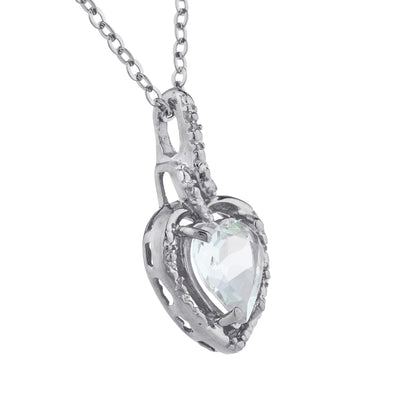 14Kt Gold Genuine Aquamarine Heart Design Pendant Necklace