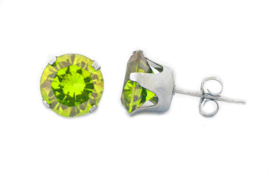 14Kt White Gold Simulated Peridot 5mm Round Stud Earrings