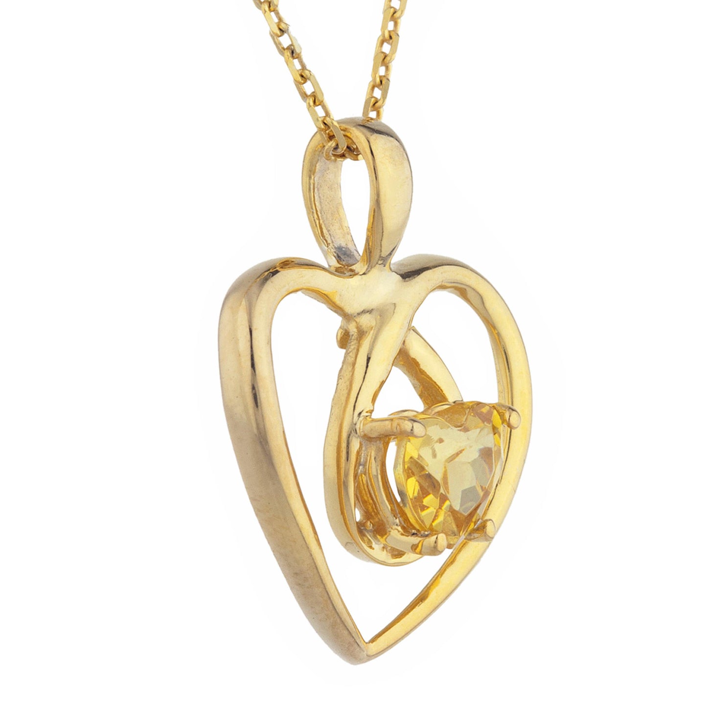 14Kt Gold Yellow Citrine Heart Design Pendant Necklace