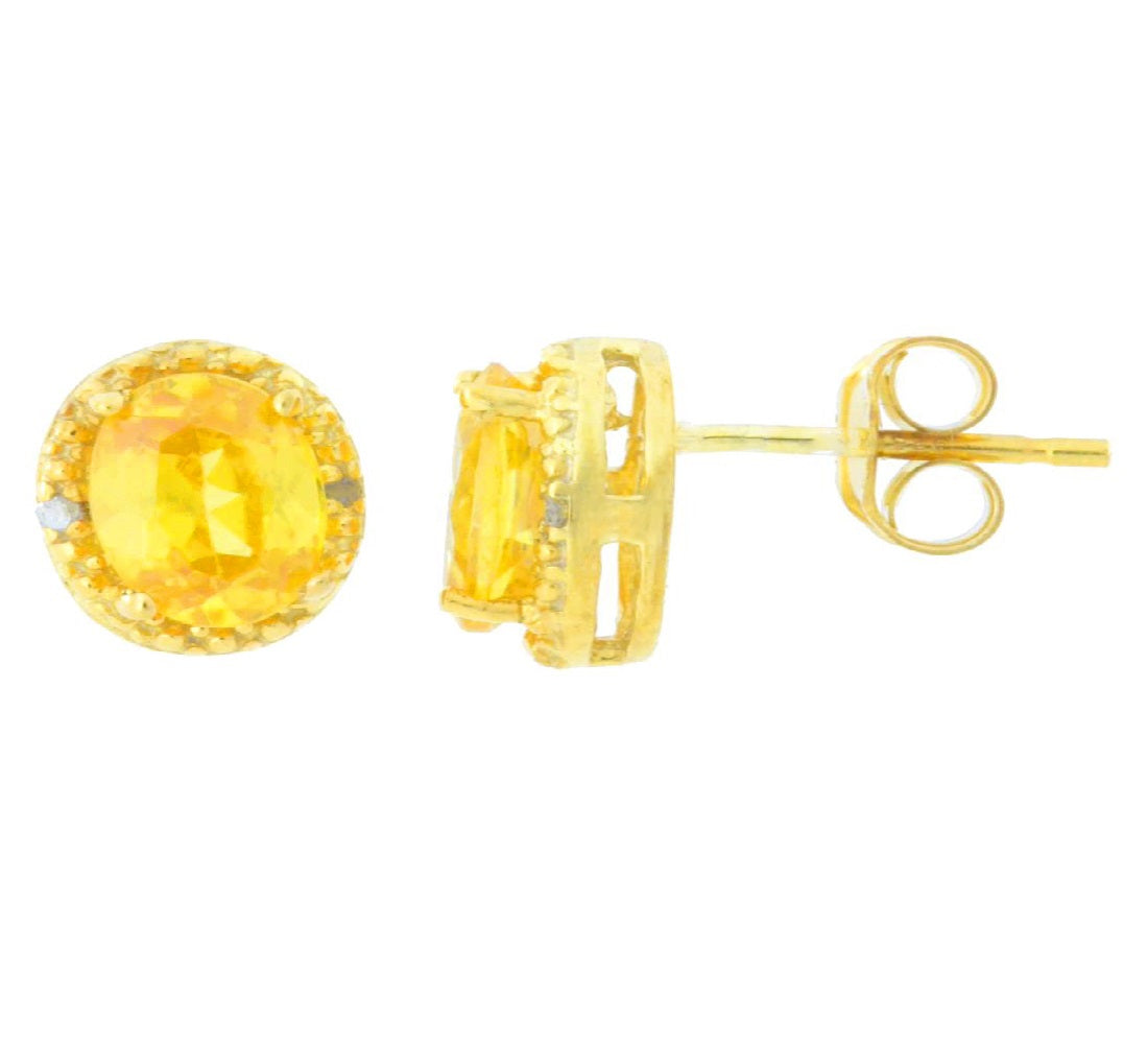 2 Ct Citrine & Diamond Round Stud Earrings 14Kt Yellow Gold Plated