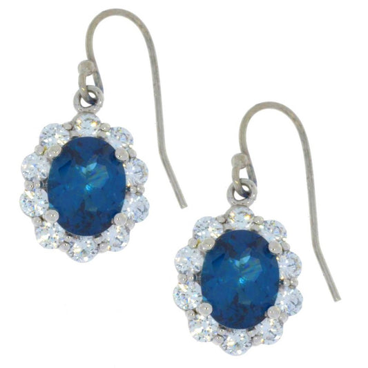 8 Ct London Blue Topaz & Zirconia Oval Dangle Earrings .925 Sterling Silver