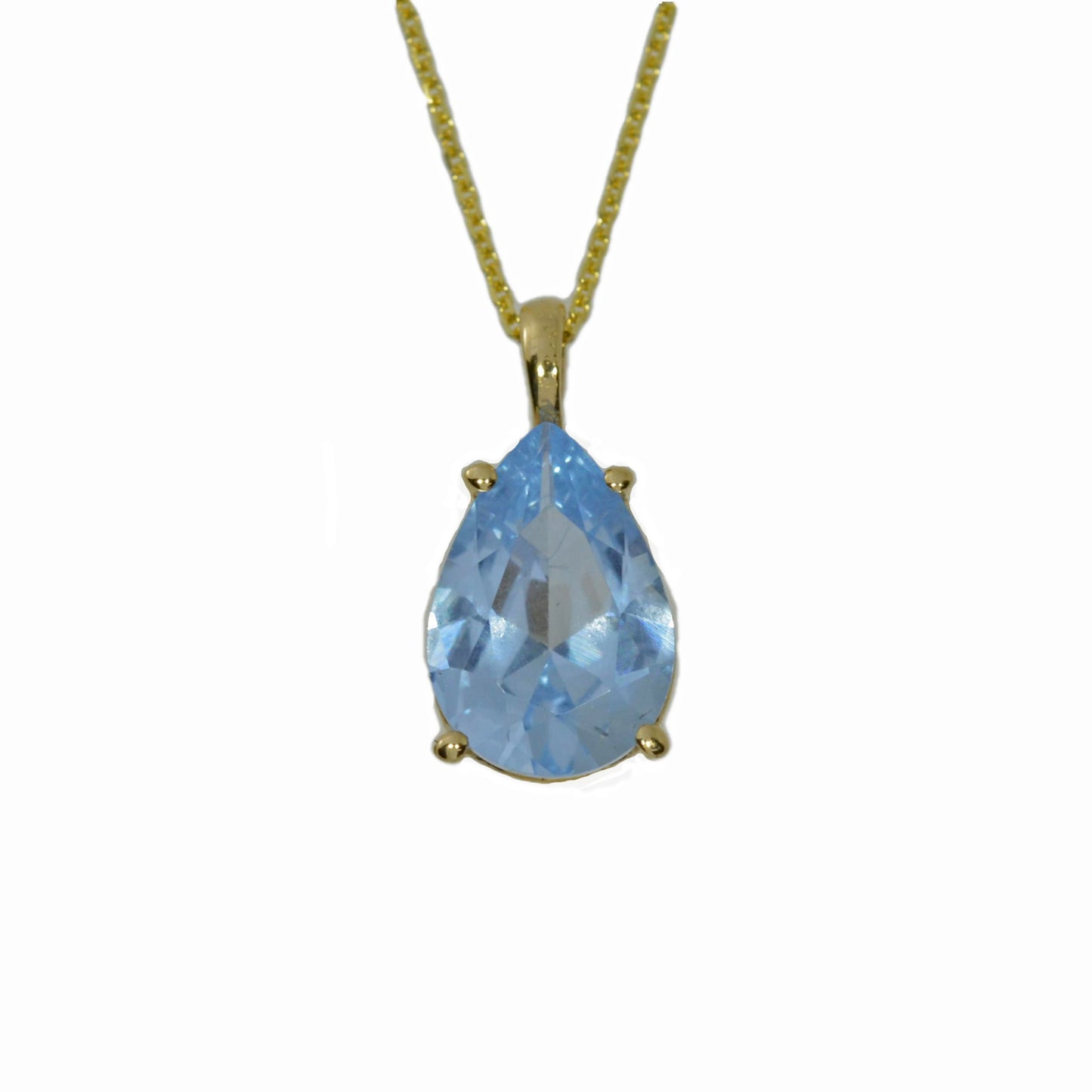 14Kt Gold Aquamarine Teardrop Pendant Necklace