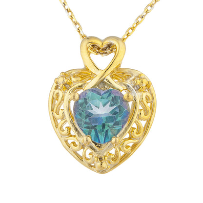 14Kt Yellow Gold Plated Natural Blue Mystic Topaz Heart Design Pendant