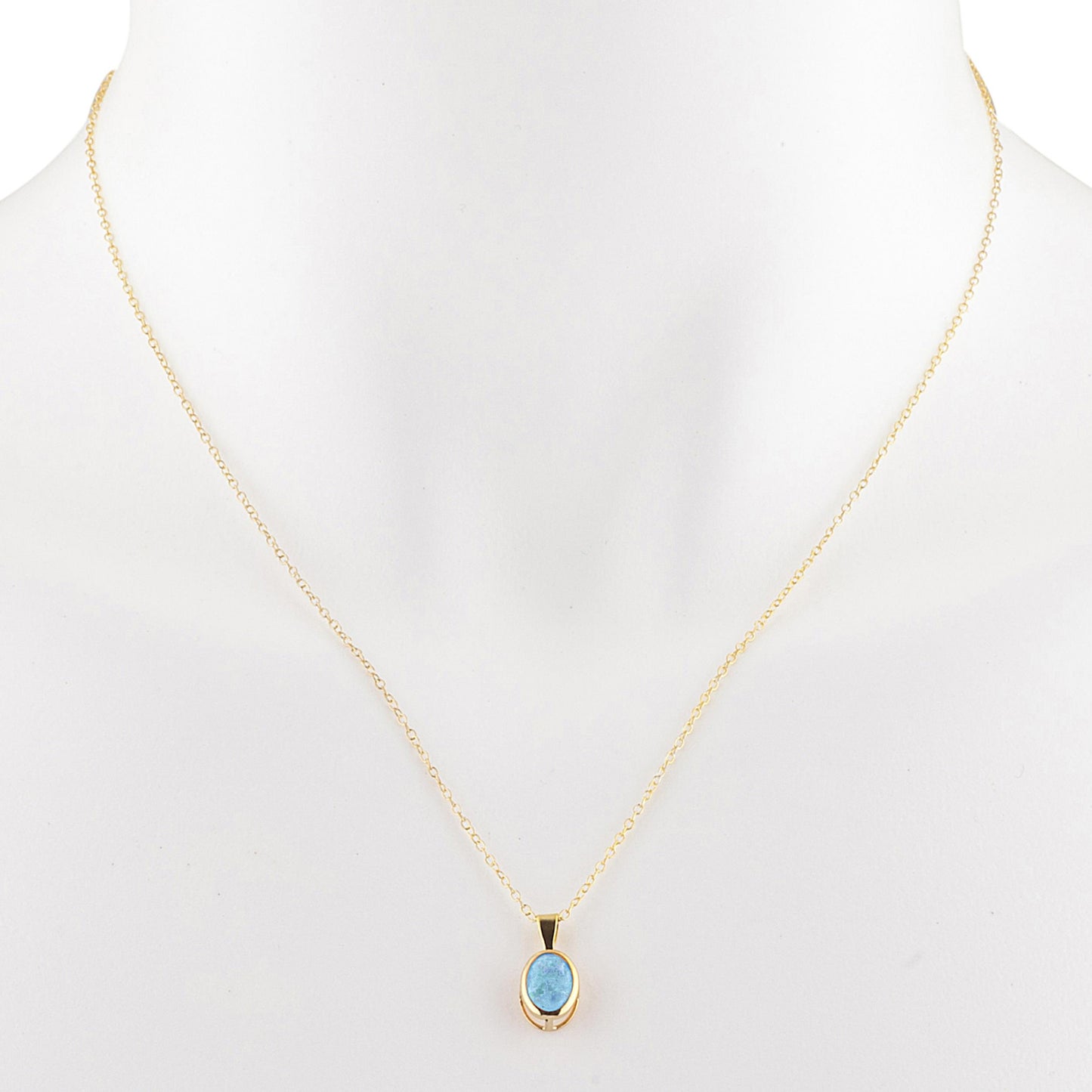 14Kt Gold Blue Opal Oval Bezel Pendant Necklace