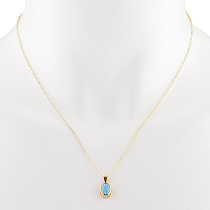 14Kt Gold Blue Opal Oval Bezel Pendant Necklace