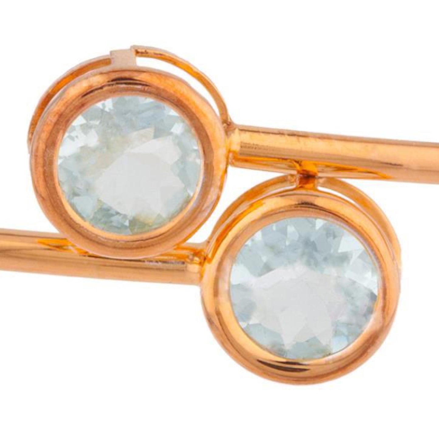 14Kt Rose Gold Plated Aquamarine Round Bezel Bangle Bracelet