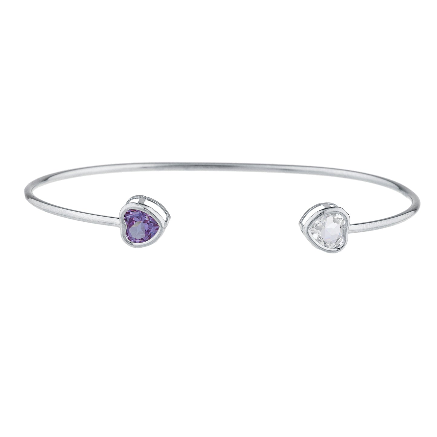 14Kt Gold Genuine Aquamarine & Amethyst Heart Bezel Bangle Bracelet