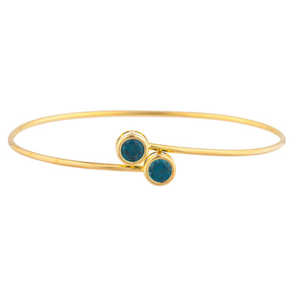 14Kt Yellow Gold Plated London Blue Topaz Round Bezel Bangle Bracelet