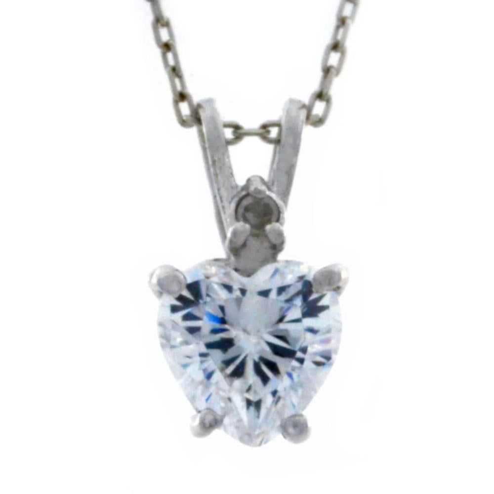 1 Ct Zirconia & Diamond Heart Pendant .925 Sterling Silver Rhodium Finish