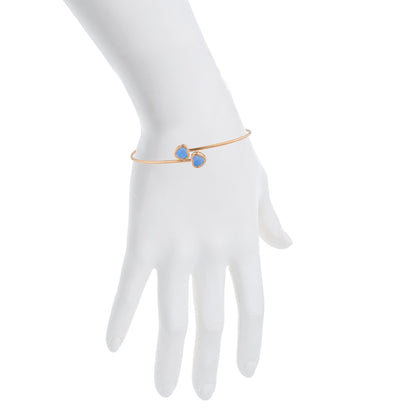 14Kt Rose Gold Plated Blue Opal Heart Bezel Bangle Bracelet