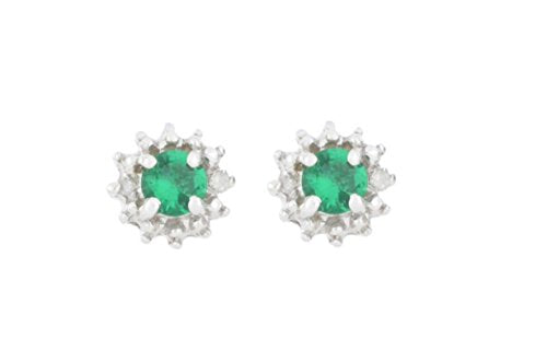 0.50 Ct Created Emerald & Diamond Stud Earrings .925 Sterling Silver