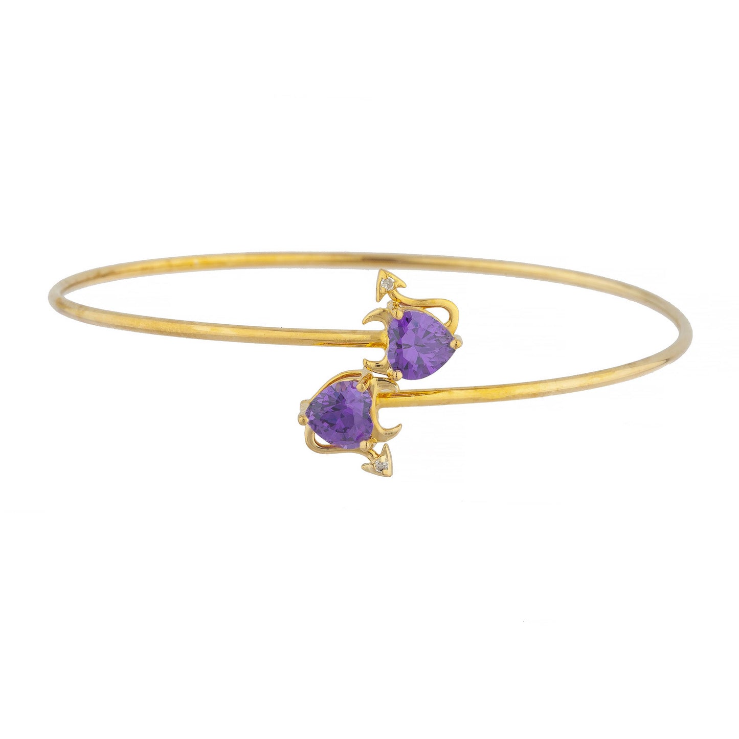 14Kt Gold Amethyst & Diamond Devil Heart Bangle Bracelet