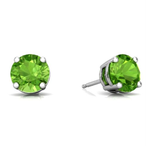 14Kt White Gold Simulated Peridot 6mm Round Stud Earrings