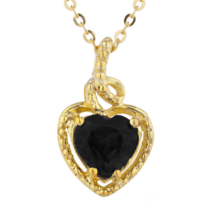 14Kt Gold Genuine Black Onyx Heart Design Pendant Necklace