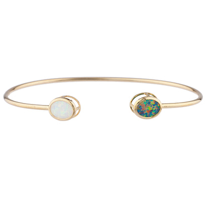 14Kt Gold Black & White Opal Oval Bezel Bangle Bracelet