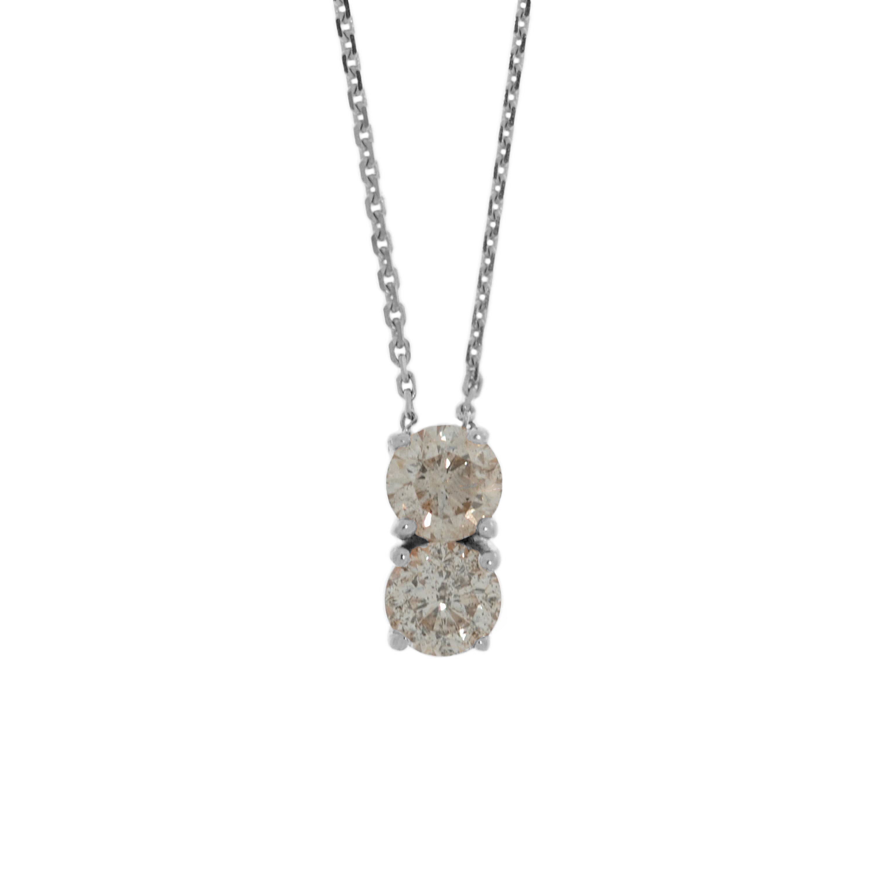 14Kt Gold 0.30 Ct Genuine Natural Diamond Two Stone Pendant Necklace