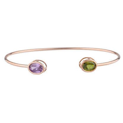 Peridot & Alexandrite Oval Bezel Bangle Bracelet 14Kt Rose Gold Plated Over .925 Sterling Silver