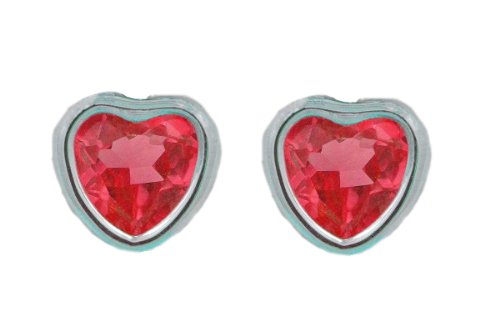 2 Ct Garnet Heart Bezel Stud Earrings .925 Sterling Silver