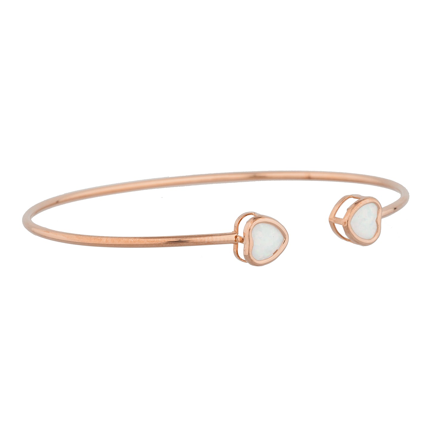 14Kt Gold Genuine Opal Heart Bezel Bangle Bracelet