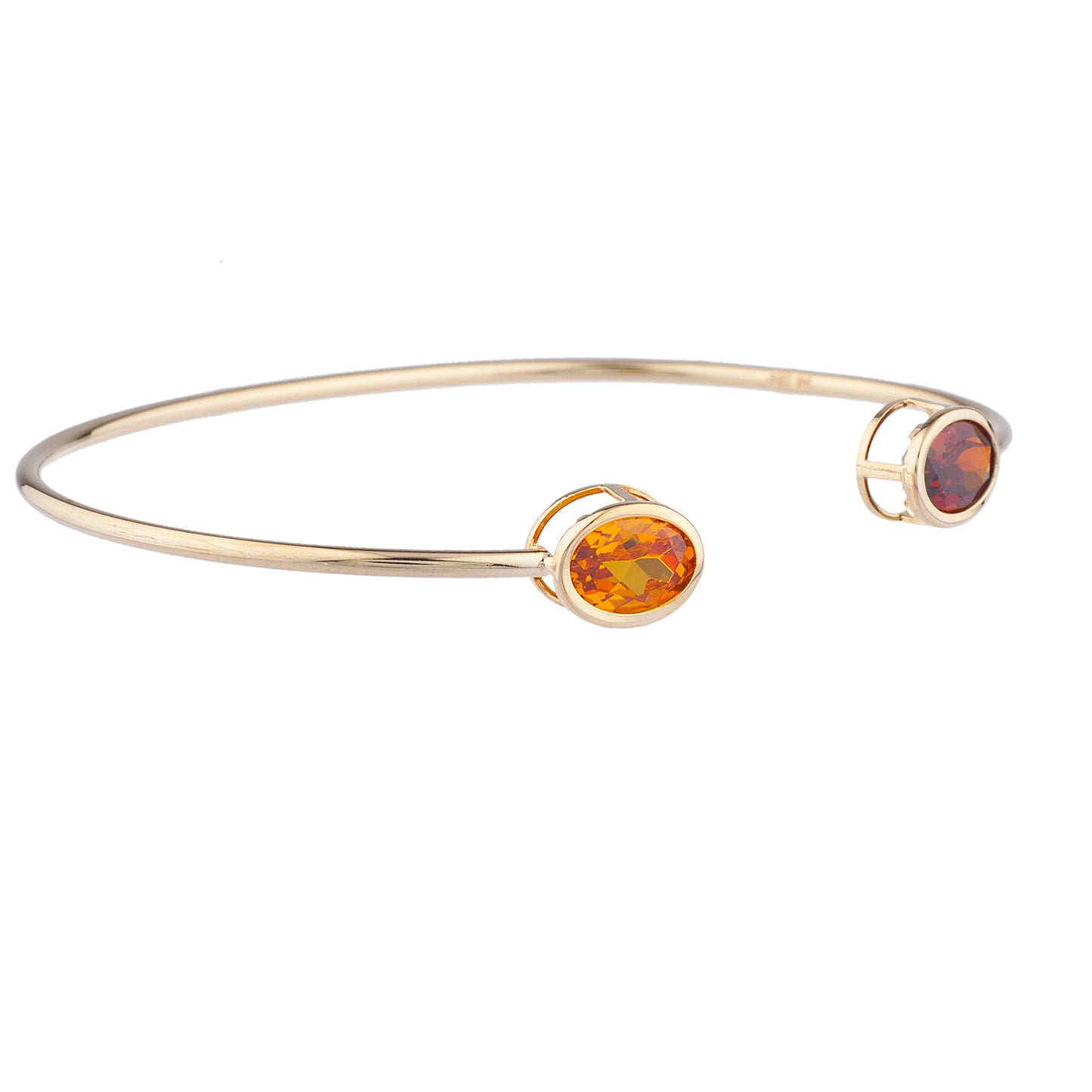 14Kt Gold Orange Citrine & Garnet Oval Bezel Bangle Bracelet