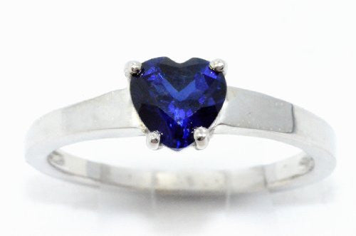 1 Ct Created Blue Sapphire Heart Ring .925 Sterling Silver Rhodium Finish